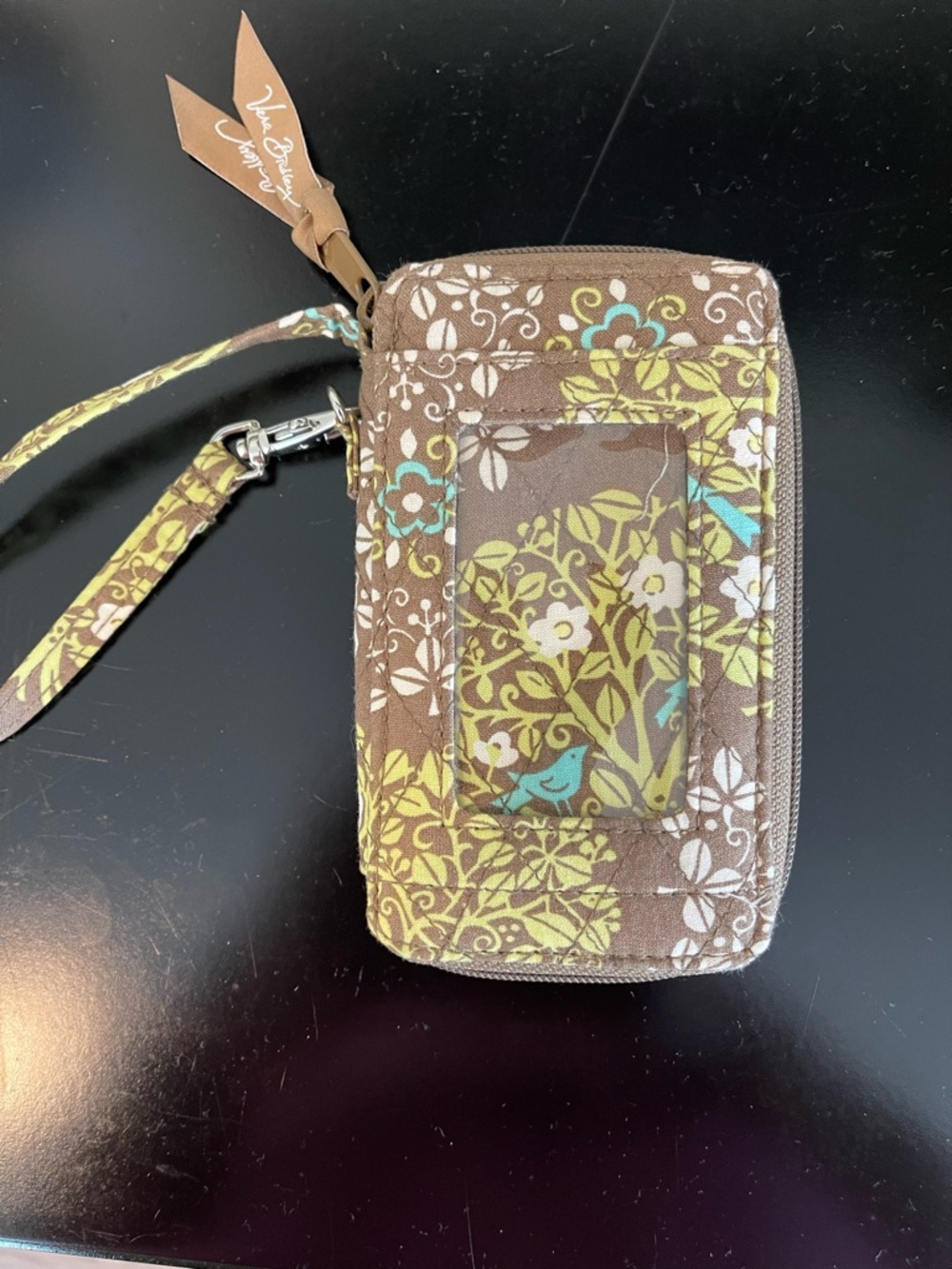 Vera Bradley Brown Floral Wristlet with Teal and Lime Accents